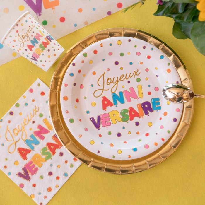 Serviette Joyeux Anniversaire Ballons multicolores