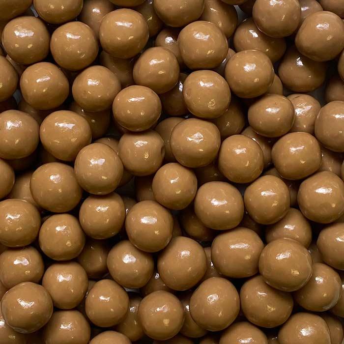 Bille de cereale soufflée enrobée de chocolat blanc et caramel