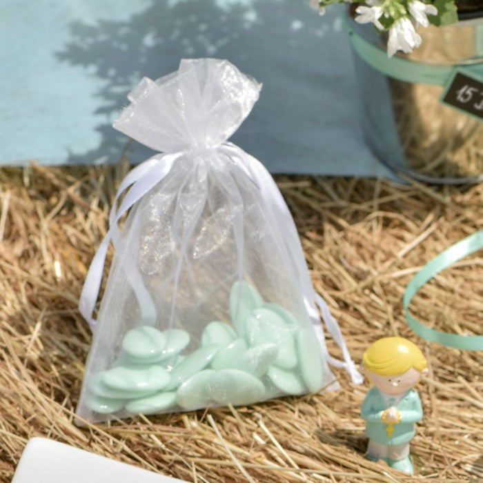 Lot de 6 grands pochons organza blancs