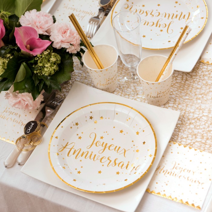 Assiettes Joyeux Anniversaire doré