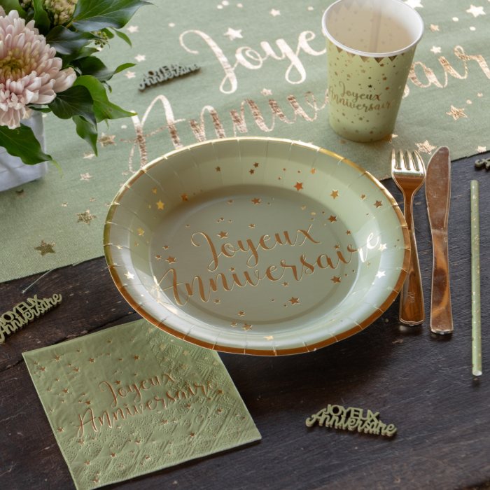 Assiettes Joyeux Anniversaire doré