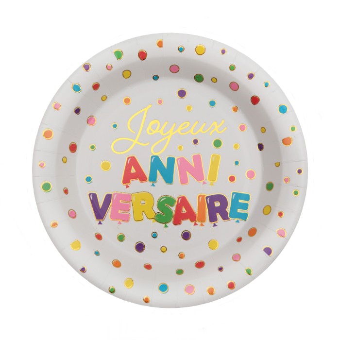 Assiettes Joyeux Anniversaire Ballons multicolores