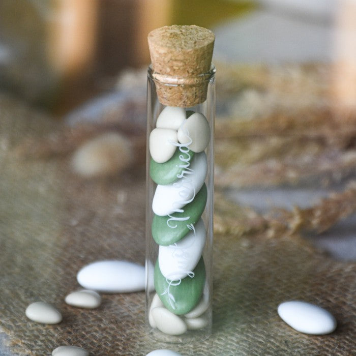 éprouvette en verre avec inscription Just Married pour dragées mariage