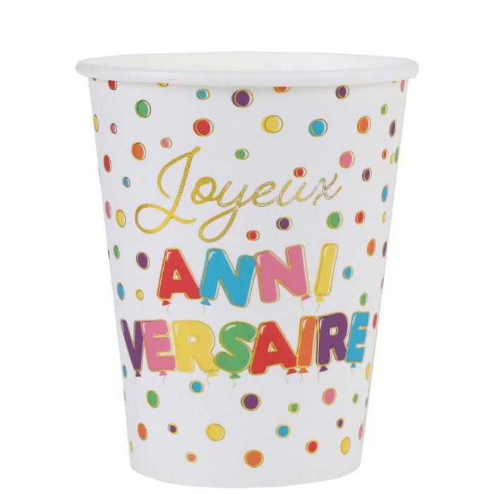 Gobelets Joyeux Anniversaire Ballons multicolores