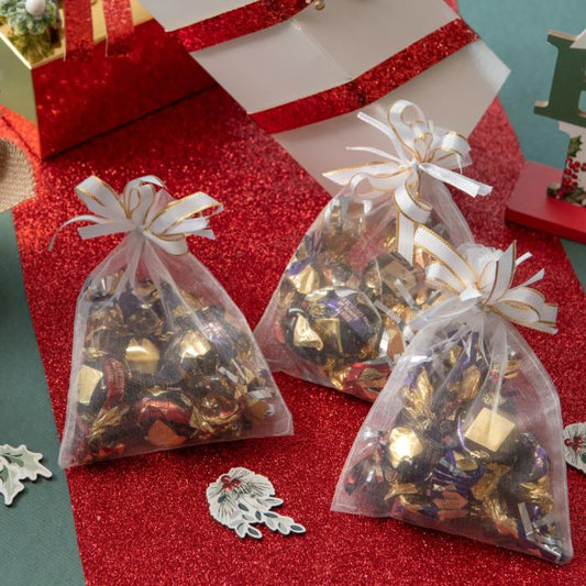 Lot de 6 grands pochons organza blancs