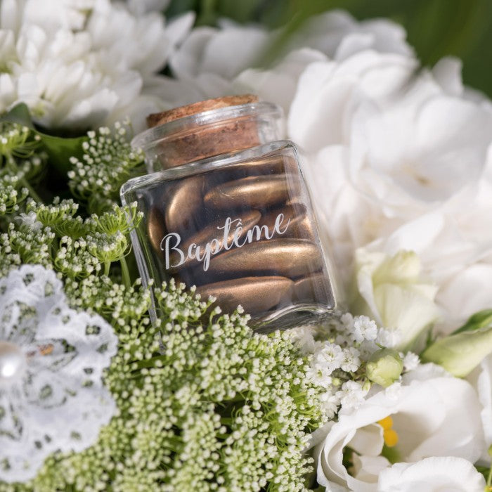 Lot de 12 pots carré "Baptême" en verre