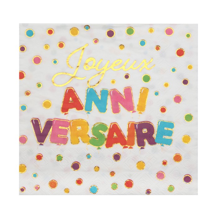 Serviette Joyeux Anniversaire Ballons multicolores