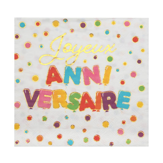 Serviette Joyeux Anniversaire Ballons multicolores