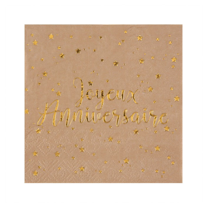 Serviettes Joyeux Anniversaire doré