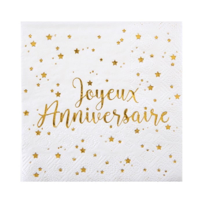 Serviettes Joyeux Anniversaire doré